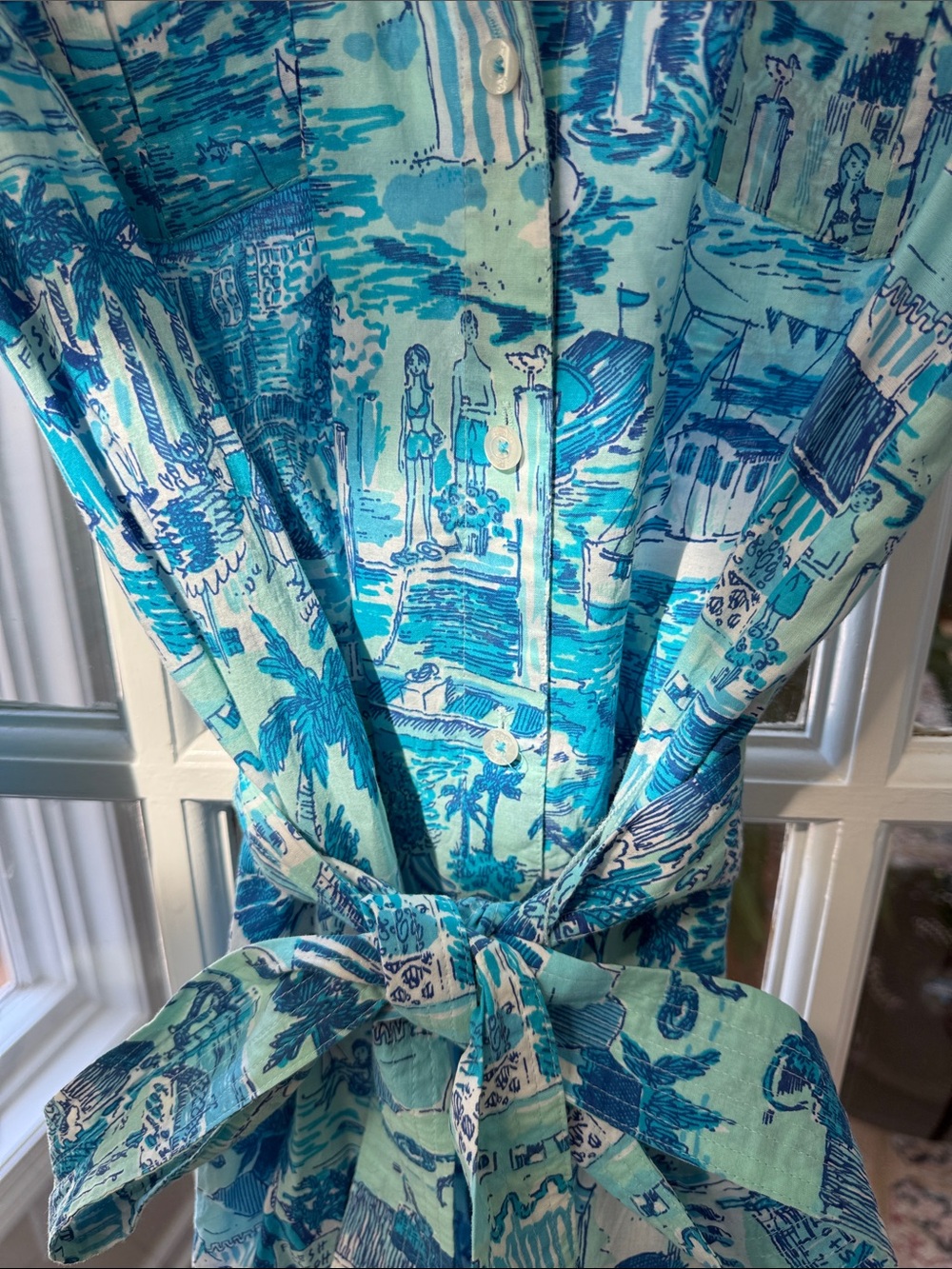 Lilly Pulitzer Blue & Aqua Printed Button-Front Shirt Dress - Picture 4 of 12